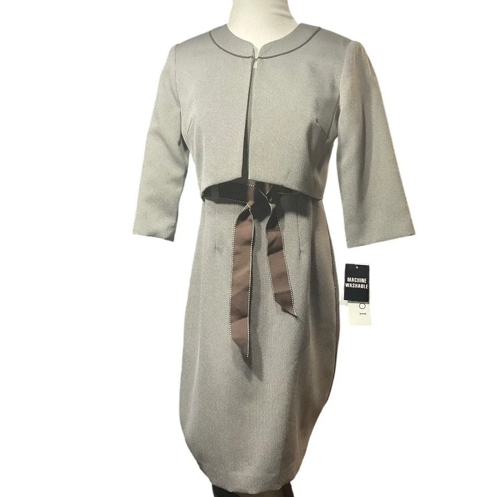 Studio I Dress‎ Set Womens 6P 2 Piece Jacket Sheath Brown Career Workwear Petite
